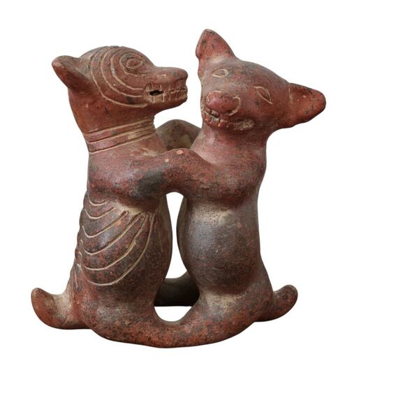 Vintage Colima Dancing Dogs Mexican Pottery Folk Art 6" - Picture 1 of 8